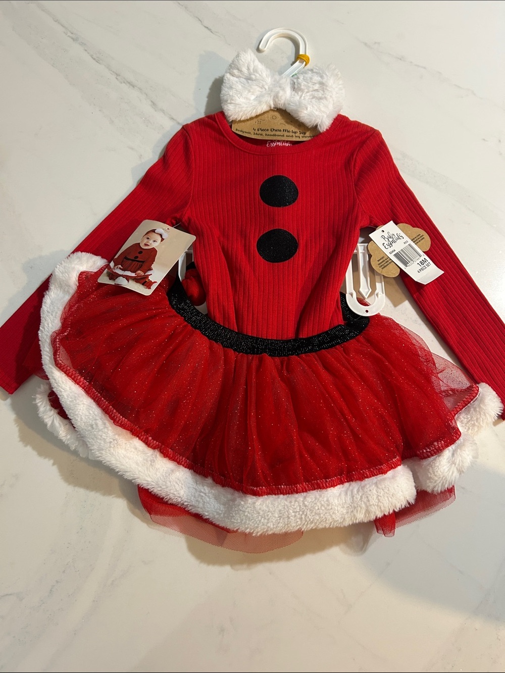 Baby Essentials Red & White Sparkle Tutu Holiday Dress